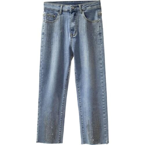 Plus size Women Stretch Jeans With Diamonds Fashion Personality Pants 2021 Spring Autumn Womens Cropped Trousers Basic Jeans 4XL