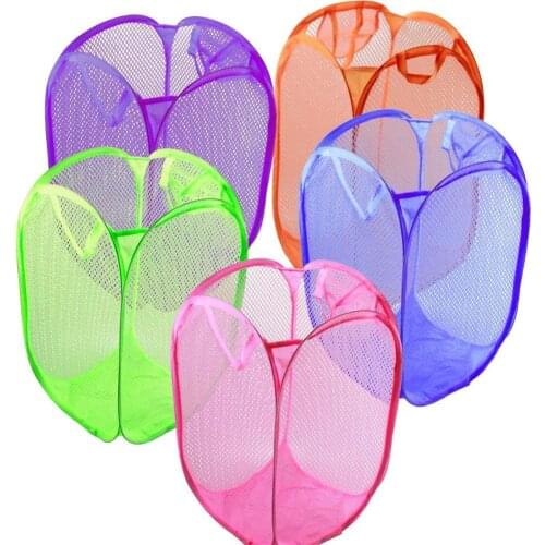 Multiple Colour Washing Clothes Laundry Basket Bag Foldable Mesh Storage Toy Container Organization Storage Household