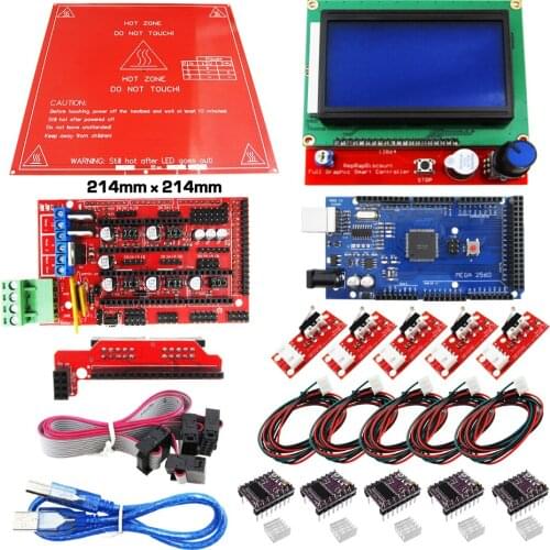 Reprap Ramps 1.4 Kit With Mega 2560 r3 + Heatbed mk2b + 12864 LCD Controller+DRV8825 +Mechanical switch +Cables For 3D Printer