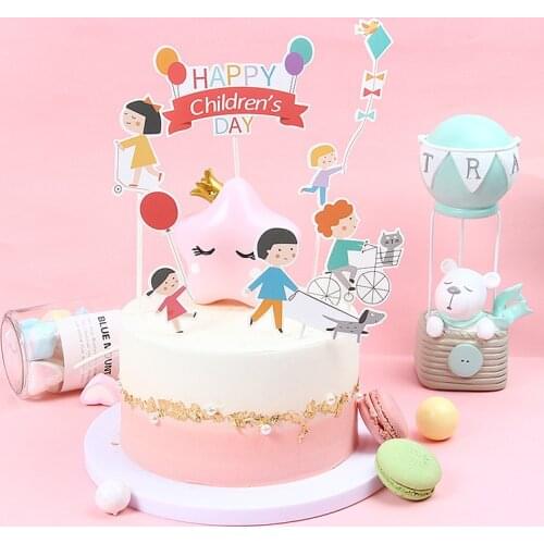 DIY Cartoon Cute Happy Birthday Balloon Cake Toppers Birthday Party Cupcake Toppers for Childrens Day Party Favors Supplies