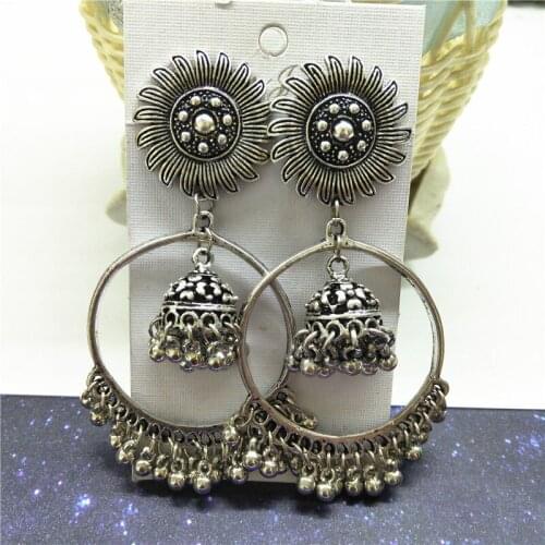 LosoDo earrings for women Bohemian retro ethnic style earrings fashion Hand carved Silver earrings wild fashion jewelry