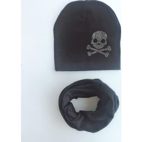 Hat childrens infant Silver skull diamond embroidery Baby Hat Girl Boy Cap Kids cotton Beanie bonnet Collar Scarf set baby cap
