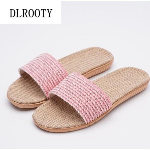 Women Slippers Sandals Shoes Flip Flops New Summer Fashion Solid Breathable Hemp Non-slip Shoes Woman Home Slides Casual Female