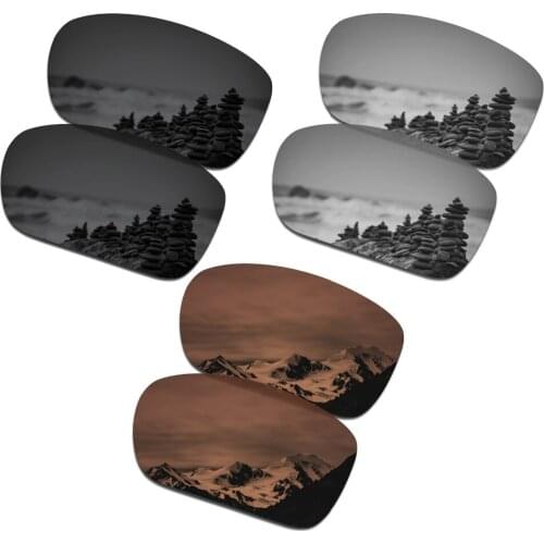 SmartVLT 3 Pairs Polarized Sunglasses Replacement Lenses for Oakley Turbine Stealth Black and Silver Titanium and Amber Brown