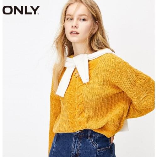 ONLY Pullover Loose Crew Neck Cross Bandage Sweater 119324527