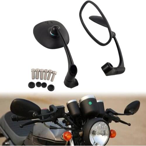 1Pair Universial Motorcycle 8mm 10mm Black L-bar Retro Oval Rearview Side Mirror E9 Mark for Honda Suzuki For GN/ CG Cafe Racer