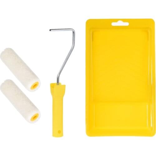 Uxcell 2Pcs Wool Paint Roller Brush 3" for Household Painting Treatment w Handle and Tray to Paint Trim Door Edging Plaster