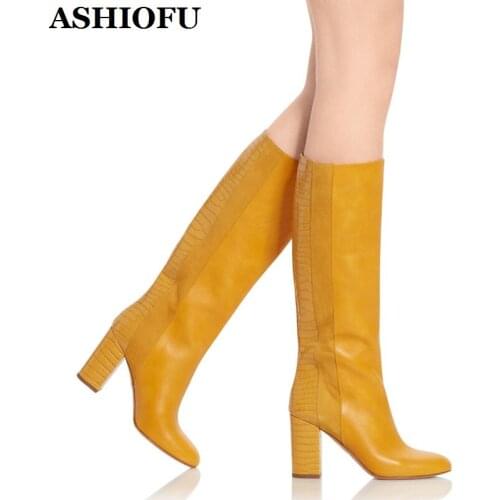ASHIOFU 2020 Hot Sale New Handmade Ladies Boots Sexy Night-club Party Prom Dress Booties Shinny Chunky Heel Winter Fashion Boots