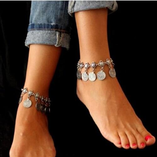 Silver Color Bohemian Metal Tassel Anklet Luxury Charm Coin Ankle Bracelet For Women Jewelry Summer Style