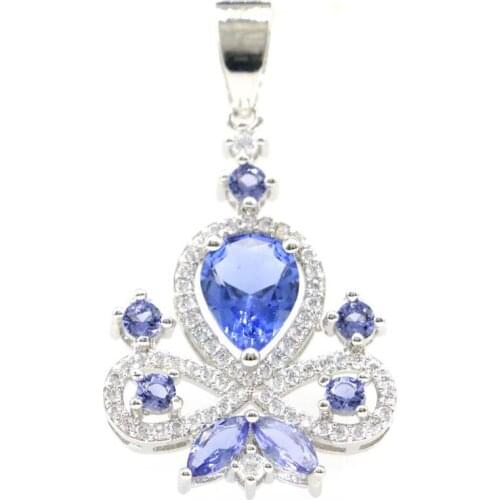 36x21mm Multi Color Created Violet Tanzanite Iolite CZ Gift For Ladies Silver Pendant
