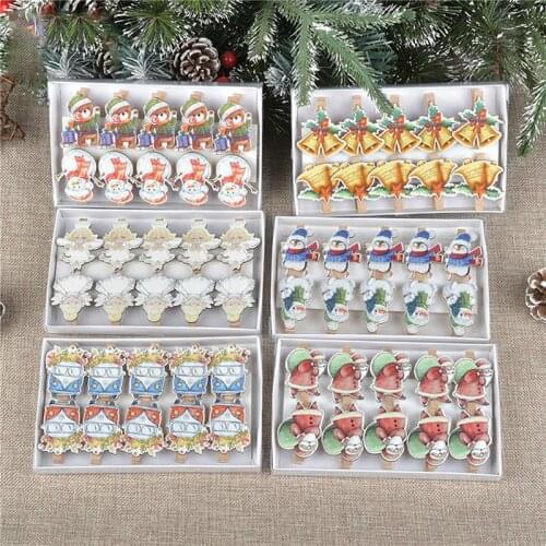 10pcs Mini Wood Clips Handicrafts Photos Papers Clothes Pegs Home New Year Party Christmas Decorations