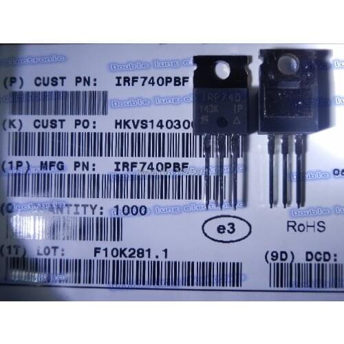 100PCS/ot IRF740 IRF740PBF N-Channel Power Mosfet 400V 10A TO-220