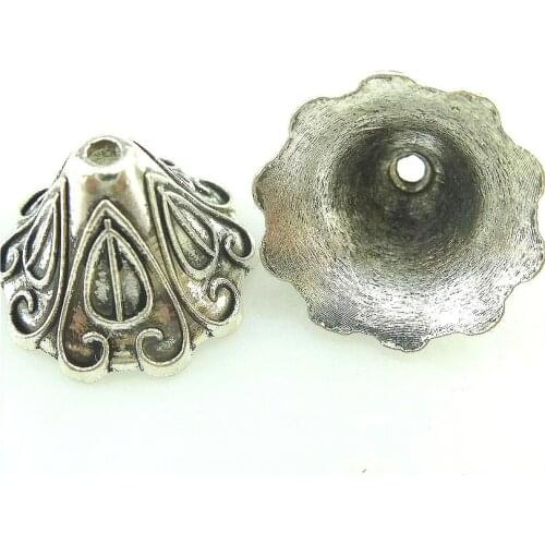 15pcs 15346 Antique Silver 16*10*15mm Flower Beads End Cap For Jewelry Making Bracelet Vintage Accessories