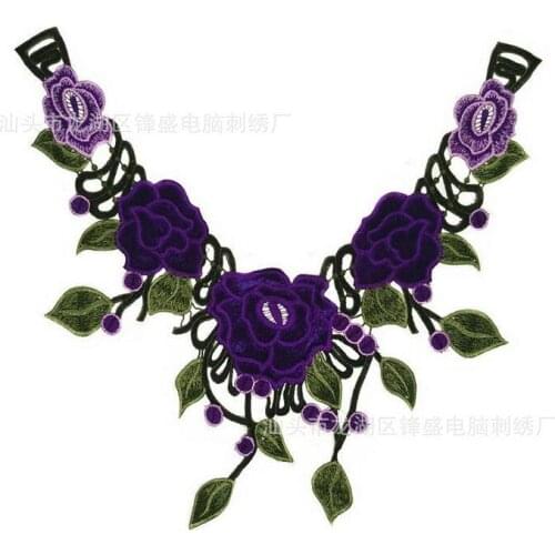Hot Sale 2 Pieces Beautiful Purple Fabric Flower Venise Lace Sewing Applique Collar Trim 35X 34cm DIY Craft