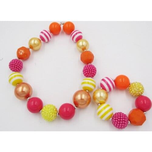 2021 New Style Girl Child Toddler Orange Halloween Costume Gift To Baby Chunky Acrylic Beads Bubblegum Necklace Bracelet Set 1PC