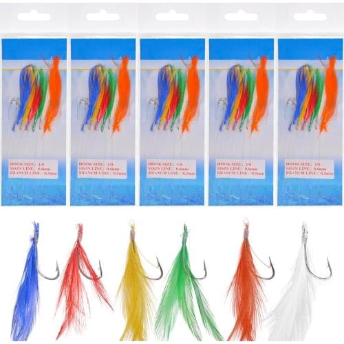 30Packs Fishing Rigs Bait Lures Skin Rigs String Hook With Feather For Freshwater Saltwater Artificial Bait Rig Tackle