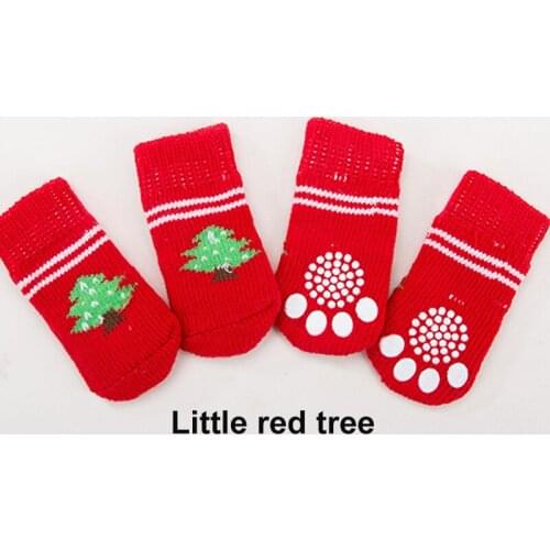 4pcs Cute Puppy Dog Shoes Anti-Slip Knit Socks Small Dogs Cat Shoes Chihuahua Boots For Winter Indoor Wear Slip On Paw Protector