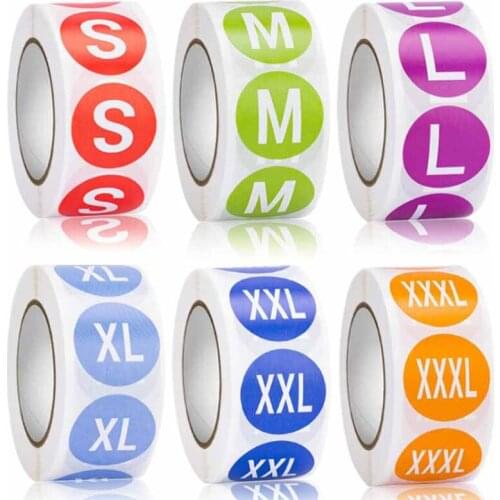 500Pcs Round shape Label Stickers XS/S/M/L /XL Seal Clothing Woven Tags Garment Clothes T Shirt Dress Cloth Fabric Label Tag