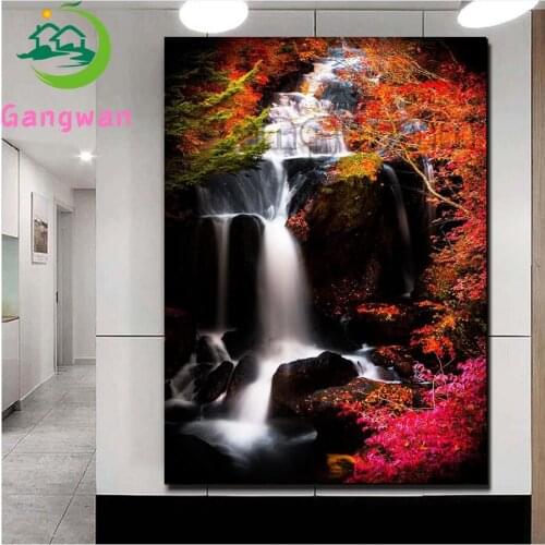 5D DIY Diamond Painting Waterfall Scenic Full Round Rhinestone Diamond Embroidery Mosaic Landscape Cross Stitch Home Decoration