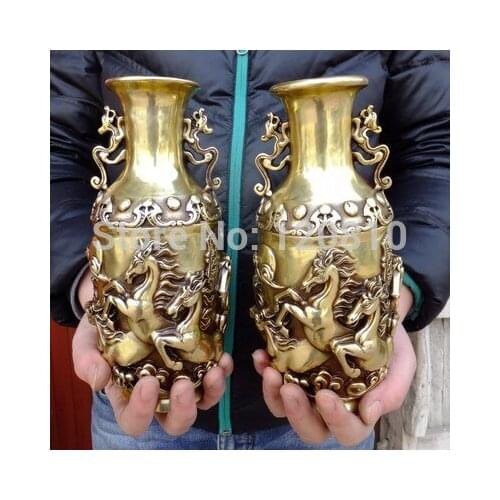 8 Horse bronze copper vase feng shui ornaments one pair of household decorative