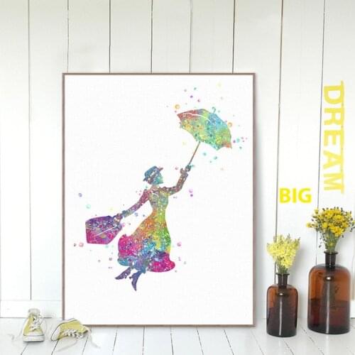 Watercolor Mary Poppins 5d DIY Full Diamond Painting Cross Stitch Pop Fantasy Movie Flying Diamond Embroidery Home Decorative
