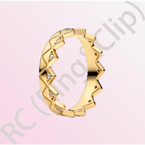 Authentic 100% 925 Sterling Silver Women Rings Geometric Crown Rings Golden Color Rings for Women DIY Anniversary Jewelry gift