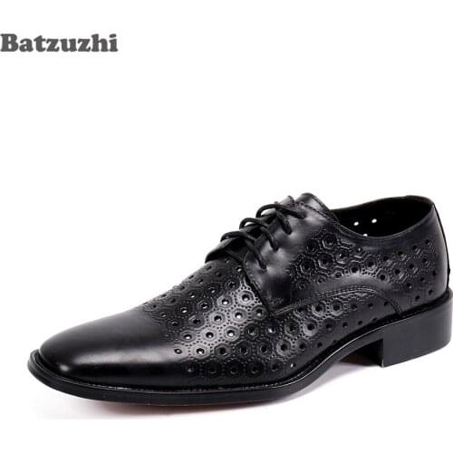 Batzuzhi Genuine Leather Dress Shoes Men New Mens Shoes Black Soft Lace-up Summer Hollow Leather Shoes Men Zapatos Hombre
