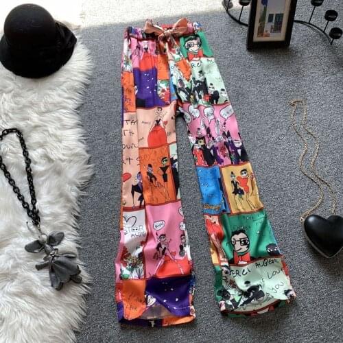 Korobov Korean Women Wide Leg Pants Vintage Streetwear Hit Color Patchwork Print Harajuku Trousers 2021 New Kawaii Sweatpants