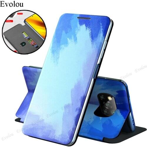 Watercolor Painting PU Leather Wallet Case For Xiaomi POCO X3 M3 Pro NFC Magnetic Flip Leather Phone Cover For Mi 10T Lite Pro