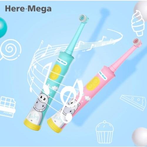 HERE-MEGA Kids Rotating Baby Electric Toothbrush Smart Whitening Cleaning Timer Children Musical Tooth Brush USB Rechargeable