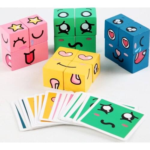 Children Girls Learning Education Toys Expression Puzzle Building Blocks Magic Face Changing Wooden Montessori Gifts for Kids