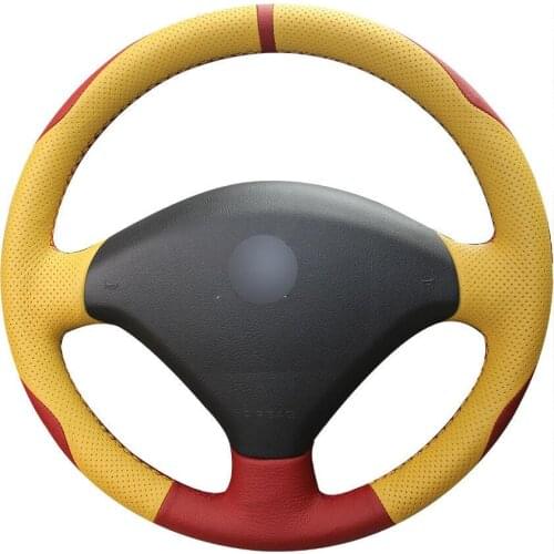 For Peugeot 307 Top Leather Steering Wheel Cover Hand-stitch on Wrap Cover