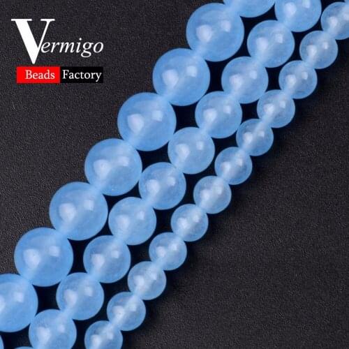 Smooth Light Blue Jades Beads Natural Stone Round Ball Loose Beads For Jewelry Making 6 8 10mm Pick Size Diy Bracelet Necklace