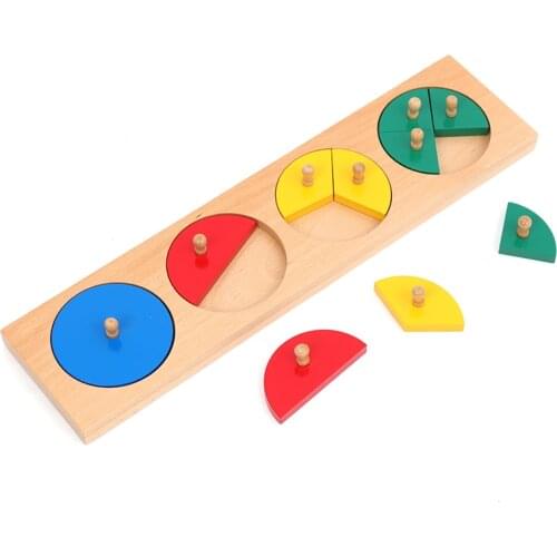 Math Toy Wooden Puzzle for Kids Montessori Materials Preschool Early Educational Cut-Out Fraction Circles Gift for 1-4 Years Old