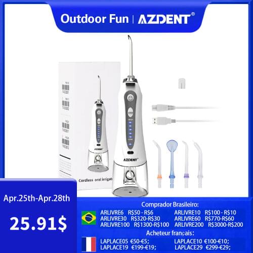 AZDENT Portable Electric Oral Irrigator USB Charger Water Teeth Cleaner 240ml 5 Water Jet Tips 5 Modes Waterproof Adult Children
