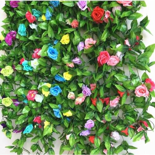 6pcs Artificial Rose Ivy Vine Plant Wall For Flower Arrangement Props Wedding Bouquet Home Bar Hotel Decoration