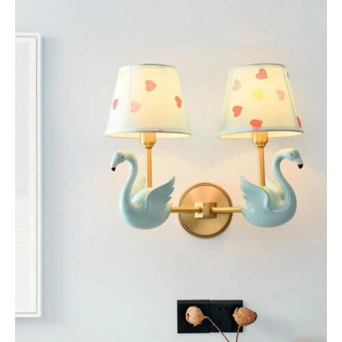Creative Blue bird Wall Lamp cloth hotel fixtures Childrens Room Copper wall sconce Nordic home pink Flamingo Wedding lighting
