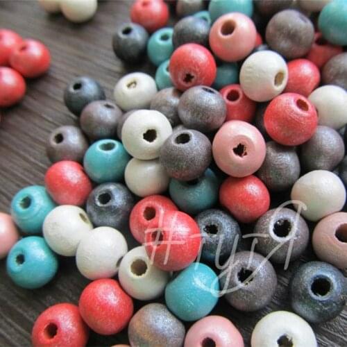 Natural Wooden Beads Round Pearlized Luster Spacer Beads DIY Jewelry Making Wood Beads 6mm/8mm Colorful Silver Plated 2/300Pcs