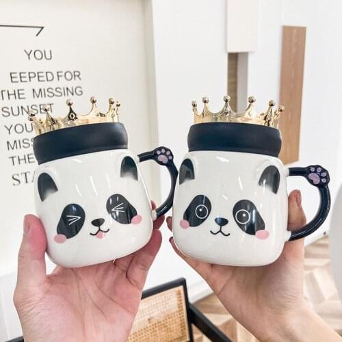 Crown Panda Mugs New Ceramics Breakfast Cups Drinkware Morning Golden Handle Mug Milk Coffee Tea Couple Holiday Gifts