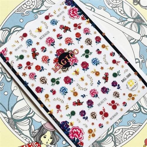 MG-388 MG-019-2 Red rose flower 3D Back glue Nail Art Stickers Decals Sliders Nail ornament decoration