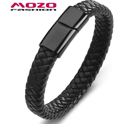 MOZO FASHION 2020 New Classic Style Men Leather Bracelet Simple Black Neutral Accessories Handmade woven Jewelry Gifts 156