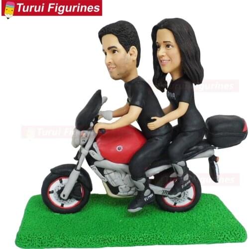 Motorcycle wedding silhouette motorbike couple bride groom cake toppers bobblehead