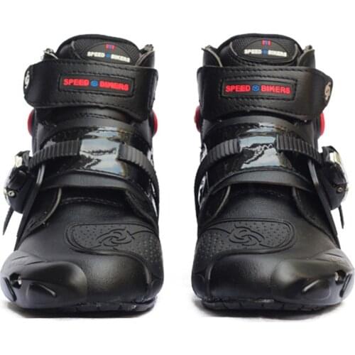 NEW Mens Motorcycle Boots SPEED BIKERS Fiber Leather Racing Moto Shoes 4 Season Speed Motorcycle Windproof Riding Boots