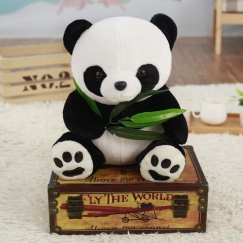 ASSOT Funny Panda with Bamboo Leaves Plush Toys Soft Cartoon Animal Black and White Panda Stuffed Pendant Doll Kids Gifts
