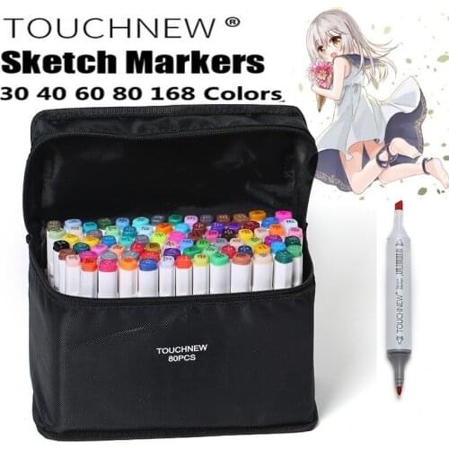 TOUCHNEW 30/40/60/80 Colors Art Markers Brush Pen Set Sketch Alcohol Based Markers Dual Head Manga Drawing Pens Art Supplies