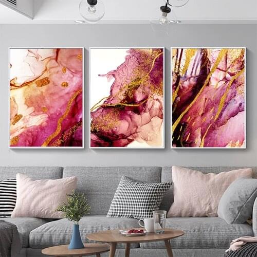 Wall Art Canvas Painting modern gold foil lines pink Nodic Posters And Prints watercolor Wall Pictures For Living Room Decor