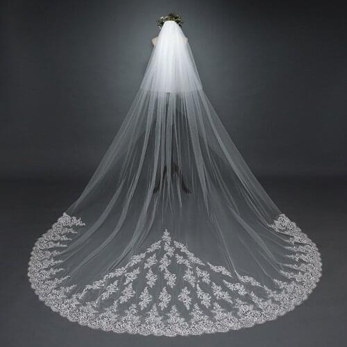 Real 3M*3M Lace Appliques Lace Edge Cathedral Length Bridal Veil Long Wedding Veil Cheap Bridal Veil Wedding Accessories