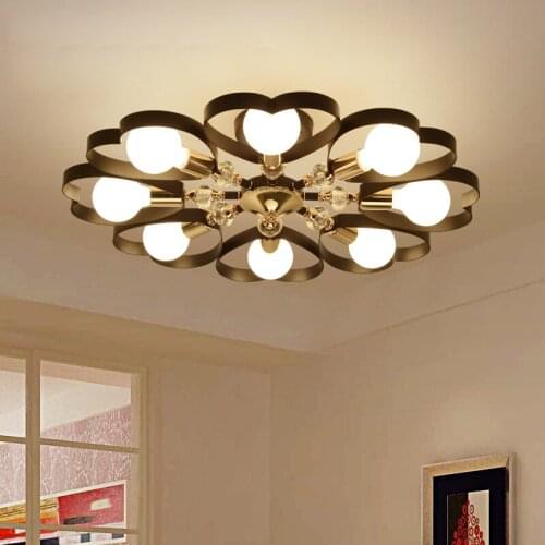 Nordic Living Room Crystal Ceiling Lamp Personality Restaurant Bedroom Black Heart Iron Art Ceiling Lights Creative Study Lamps