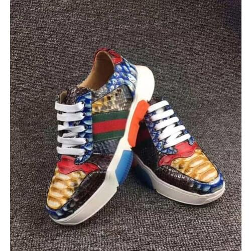 2019 newly design Genuine real genuine python skin shoe high end quality colorful snake skin sneaker with cow skin lining