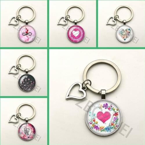 New Couple Keychain Love Gift Birthday Key Ring Glass Round Pendant Men and Women Supplies Jewelry Cute Key Chain Mothers Day